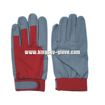 Synthetic Leather Cotton Back Knit Wrist Mechanic Glove-7202